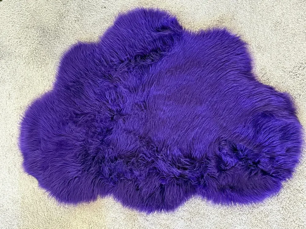 Vibrant Purple Cloud Shaped Faux Fur Fluffy Sheepskin Accent Rug